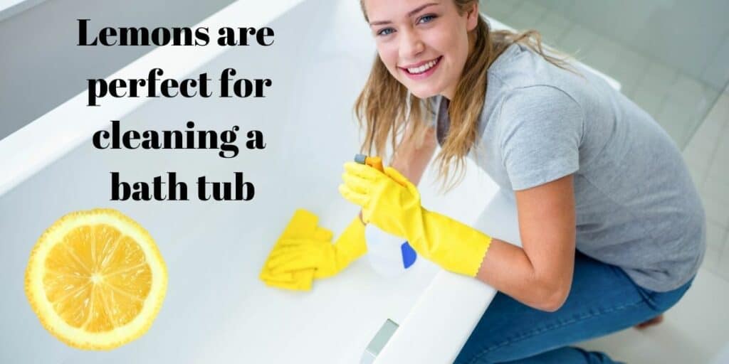 lady cleaning a bath tub